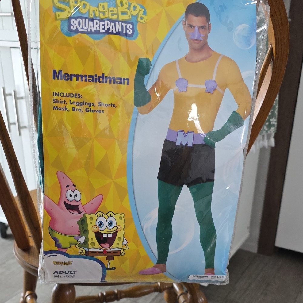 SpongeBob SquarePants Mermaidman Adult Costume in Yellow and Green